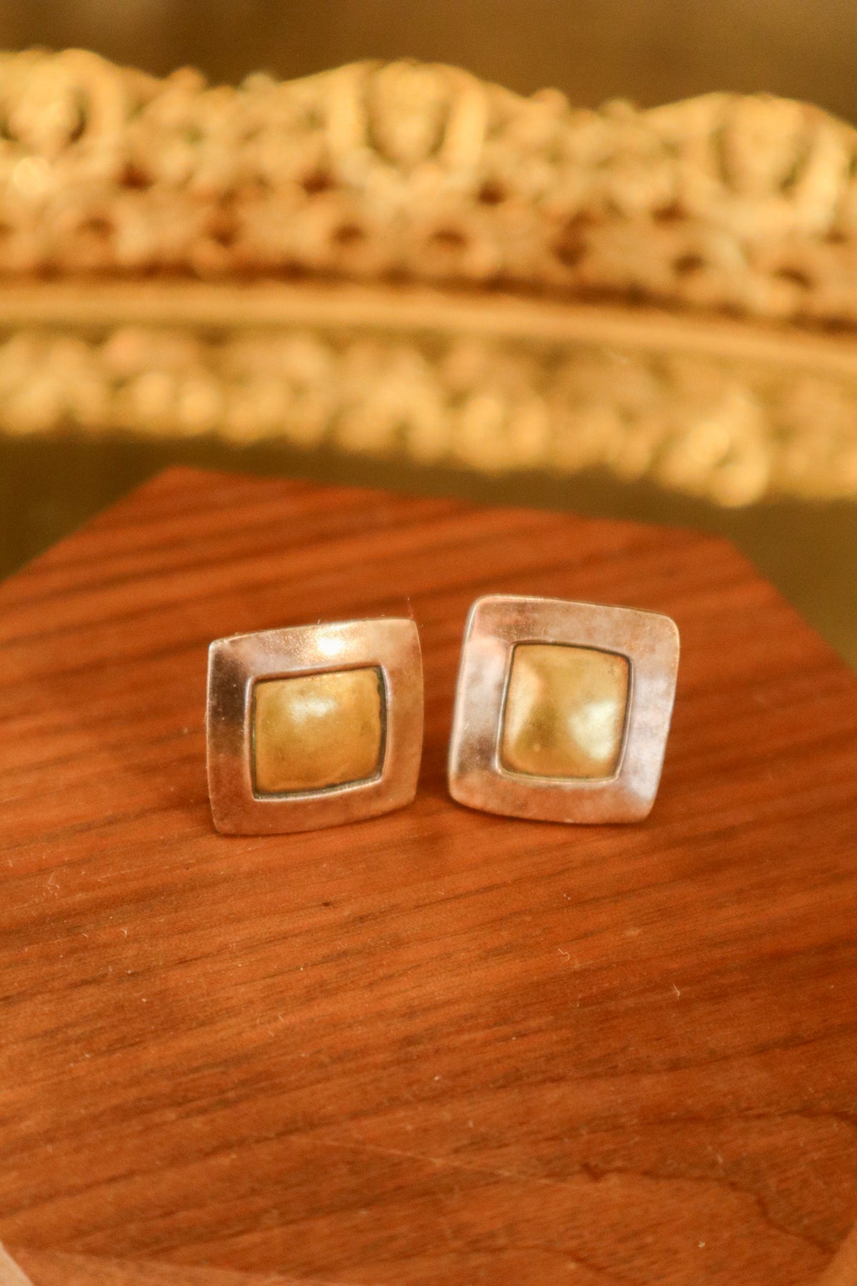 Silver &amp; Gold Square Clip On Earrings | Vintage
