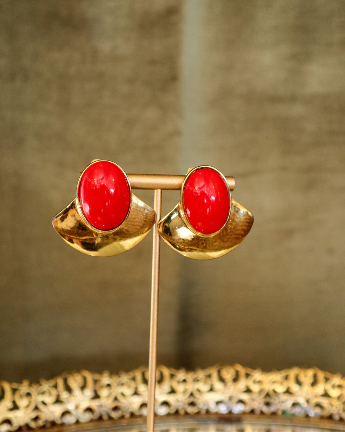 Ben Amun Red and Gold Clip-Ons | Vintage