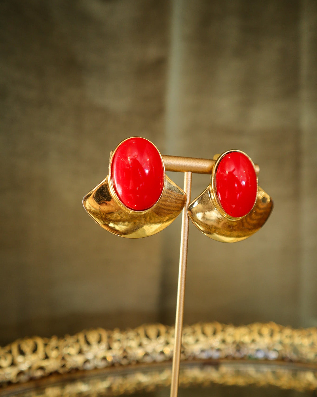 Ben Amun Red and Gold Clip-Ons | Vintage