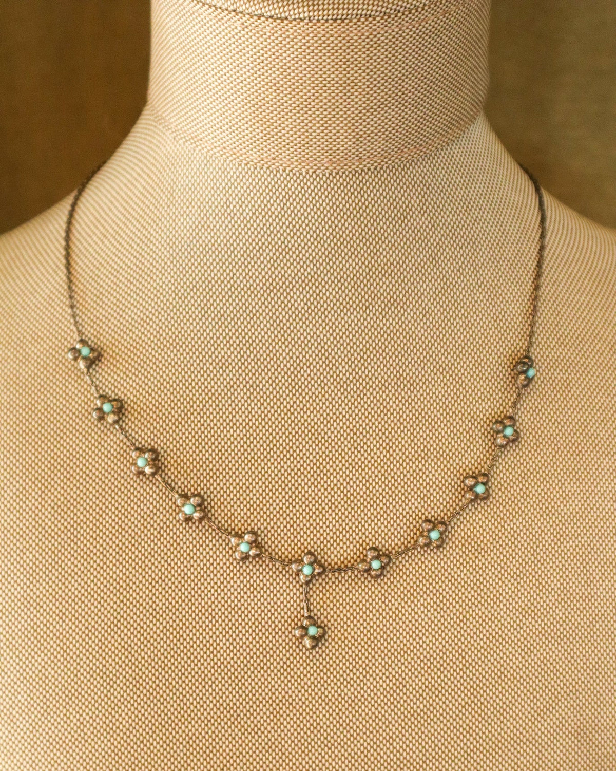 Silver and Turquoise Dainty Floral Necklace | Vintage