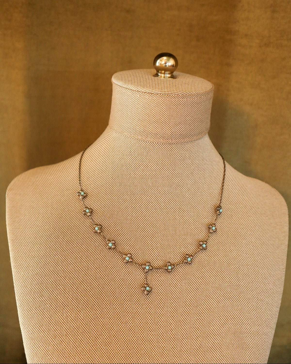 Silver and Turquoise Dainty Floral Necklace | Vintage