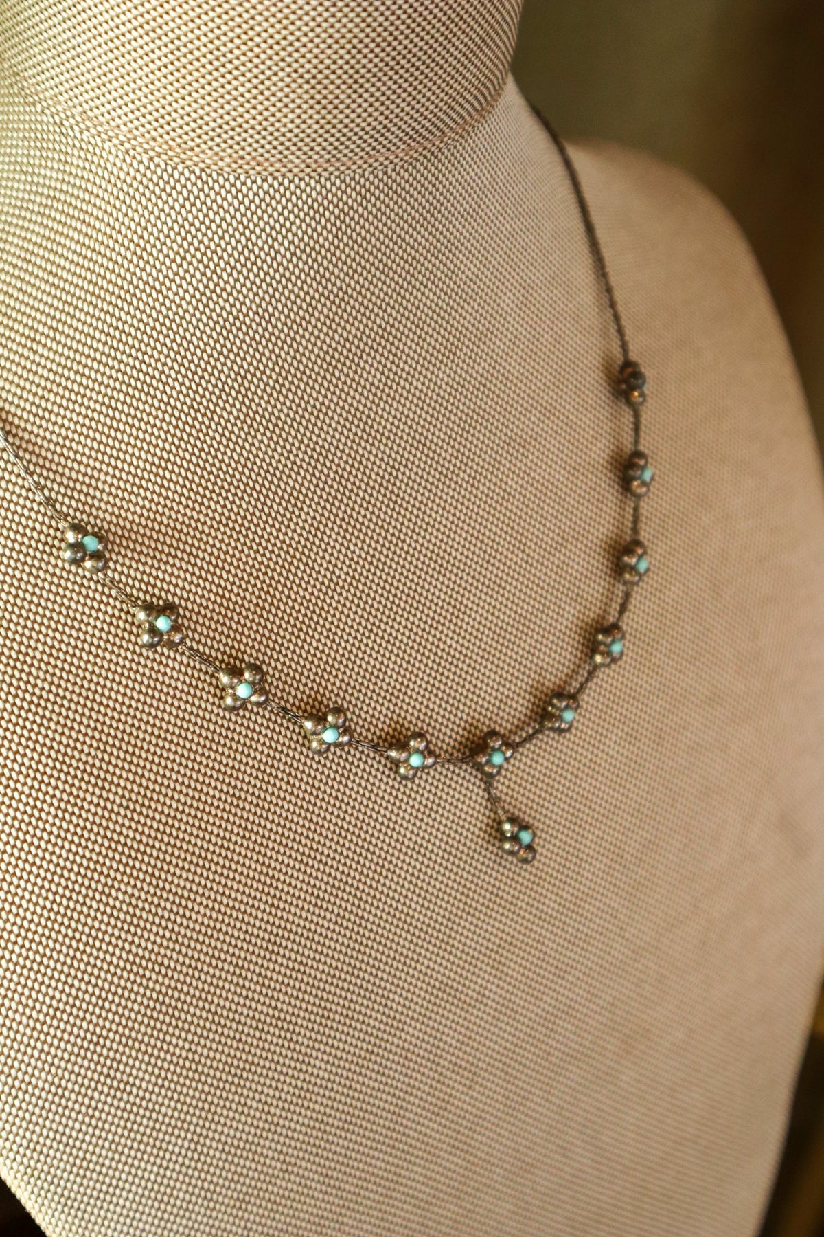 Silver and Turquoise Dainty Floral Necklace | Vintage