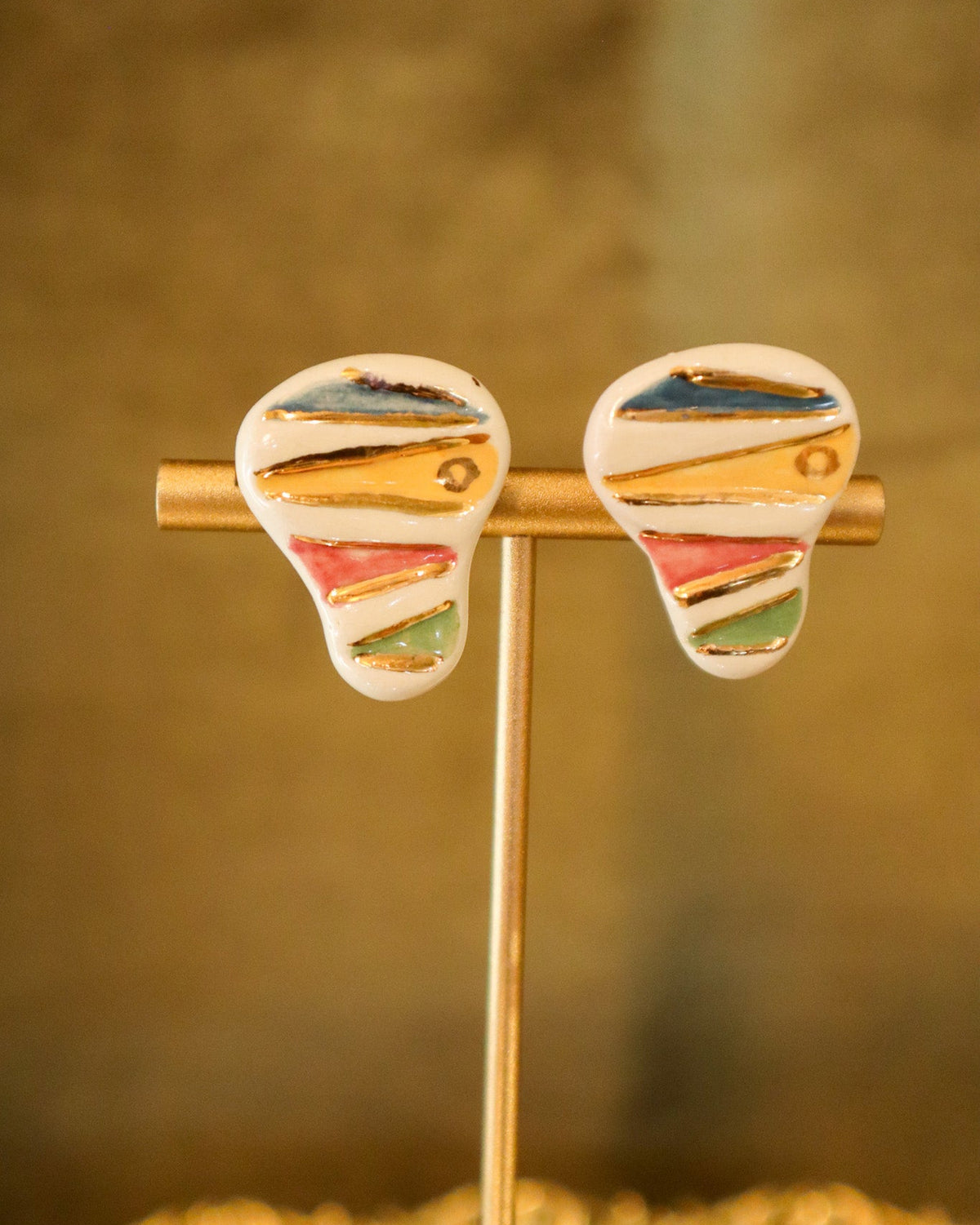 Multicolor Ceramic Screw-back Earrings | Vintage