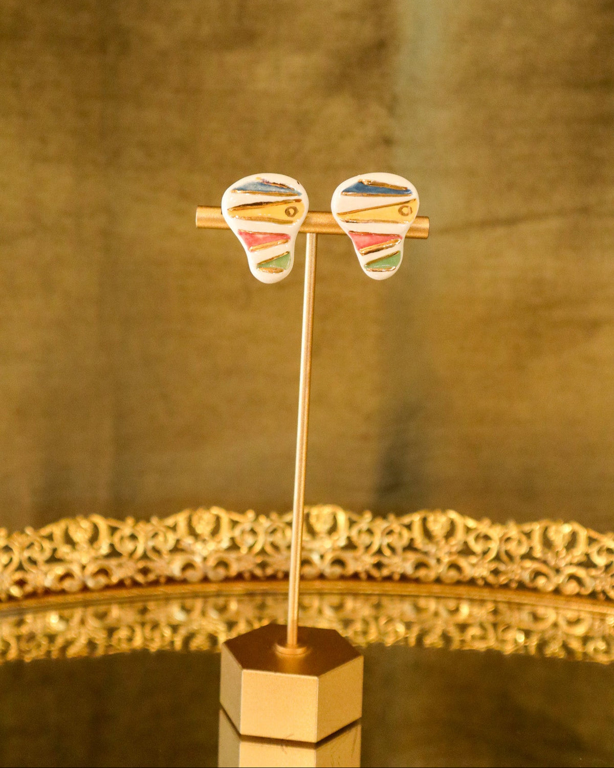 Multicolor Ceramic Screw-back Earrings | Vintage