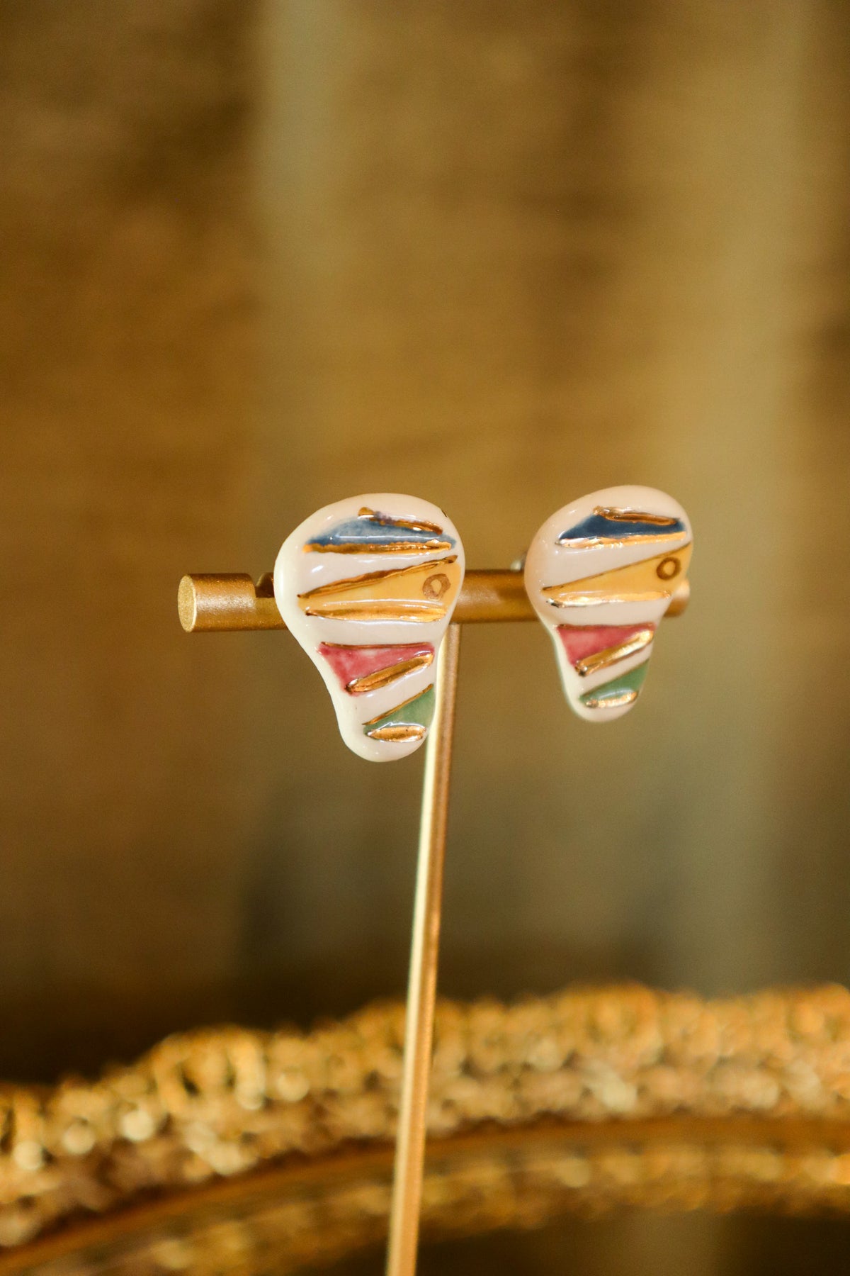 Multicolor Ceramic Screw-back Earrings | Vintage