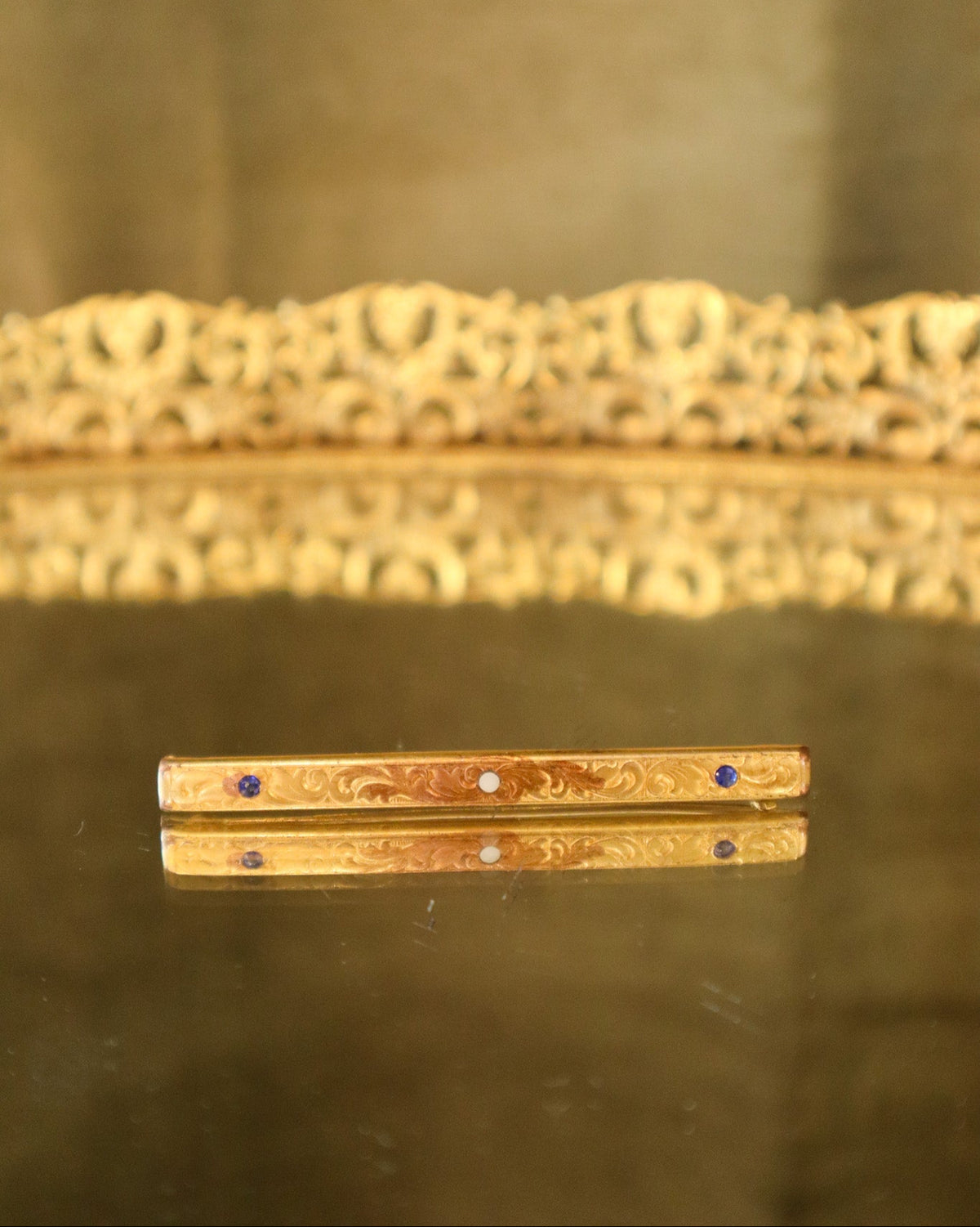 14K Gold Victorian Montana Sapphire and Seed Pearl Bar Pin Brooch | Vintage