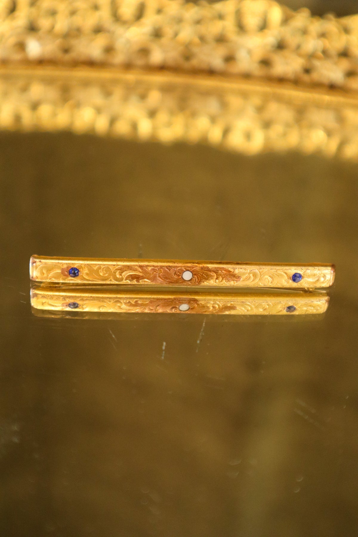 14K Gold Victorian Montana Sapphire and Seed Pearl Bar Pin Brooch | Vintage