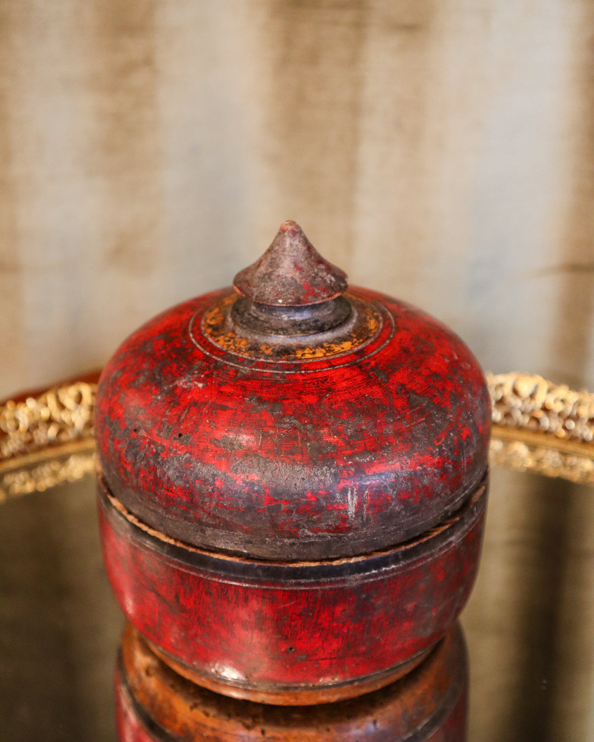 Vintage | Wooden Kum Kum Powder Tika Lacquer Painted Box