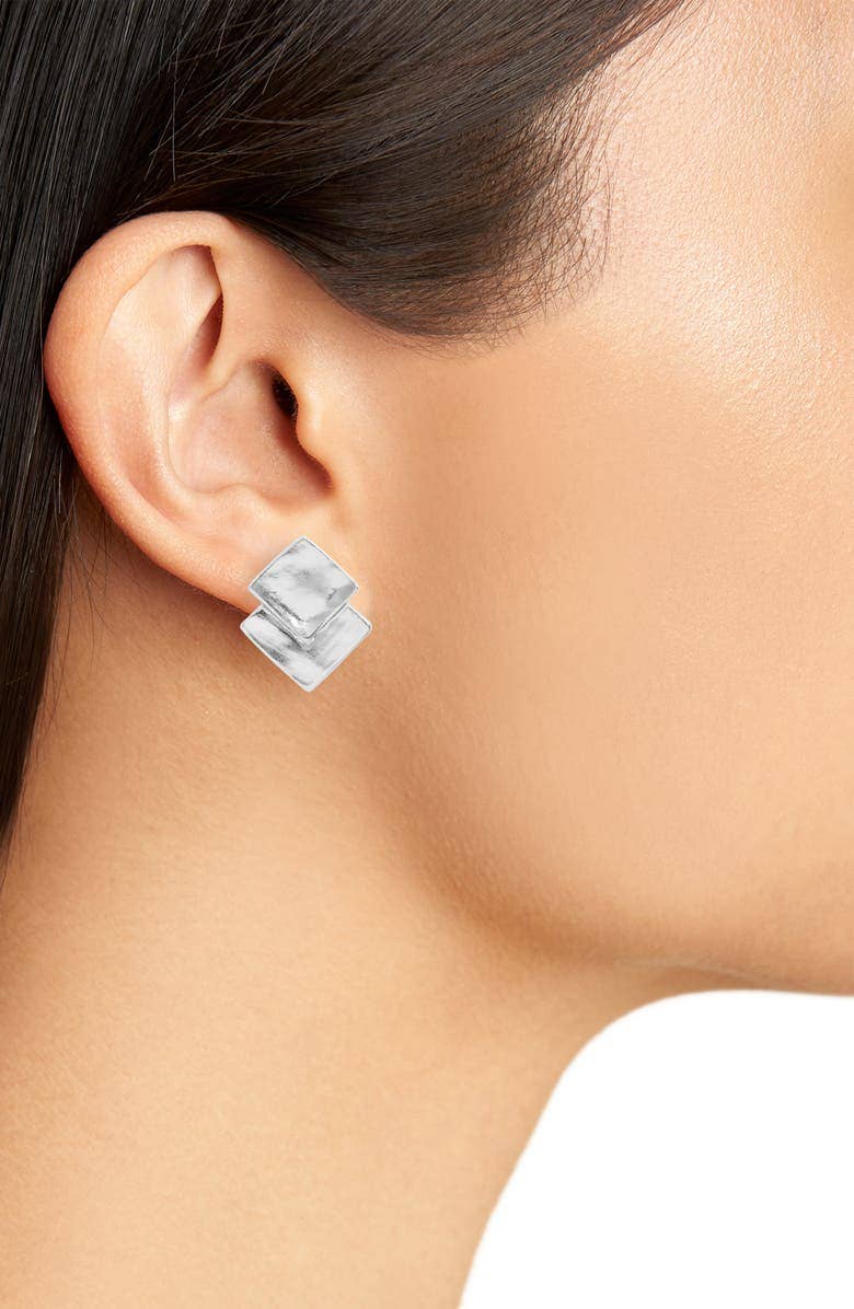 Clip-on Earrings | Overlap Squares - Silver | Karine Sultan