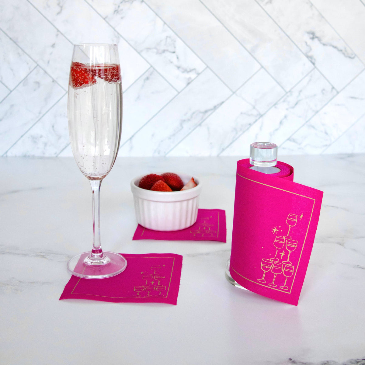 Cocktail Napkins | Golden Bubbles (Pink) | Toasting With Tara