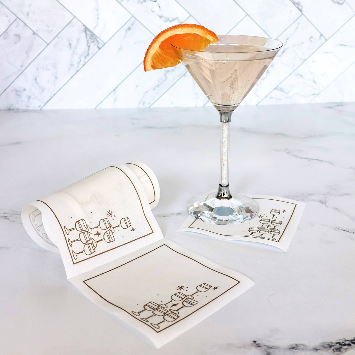 Cocktail Napkins | Golden Bubbles (White) | Toasting With Tara