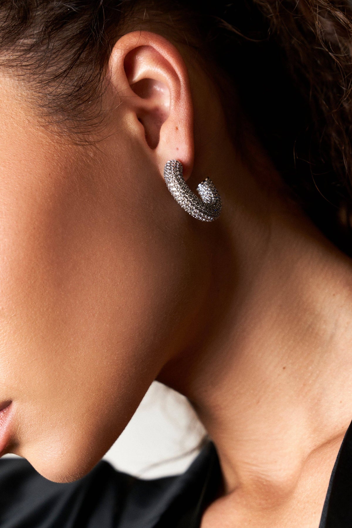 Earrings | Small Pave Sloane Hoops | Lili Claspe
