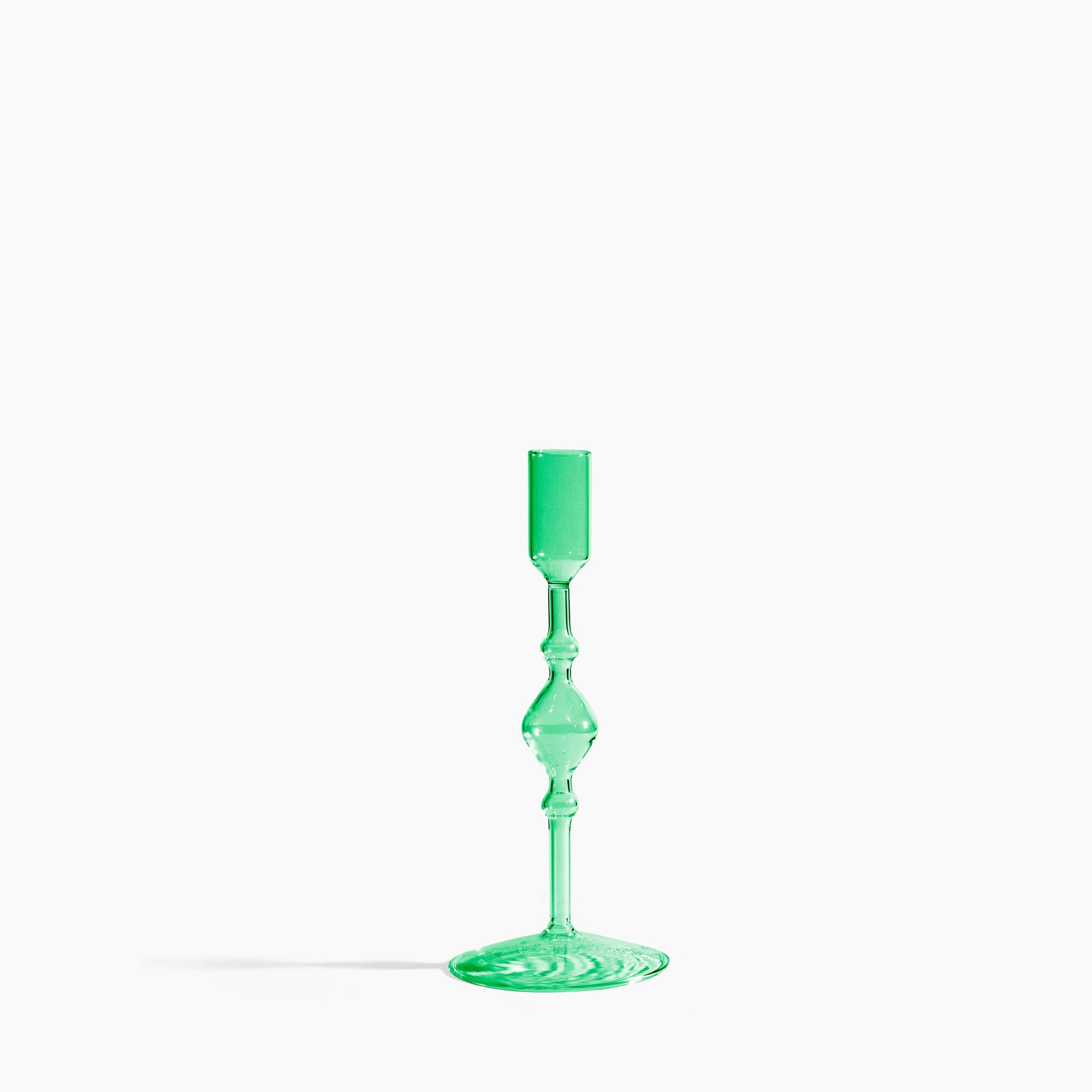 Green Glass Candlestick Holder in Tall | Poketo