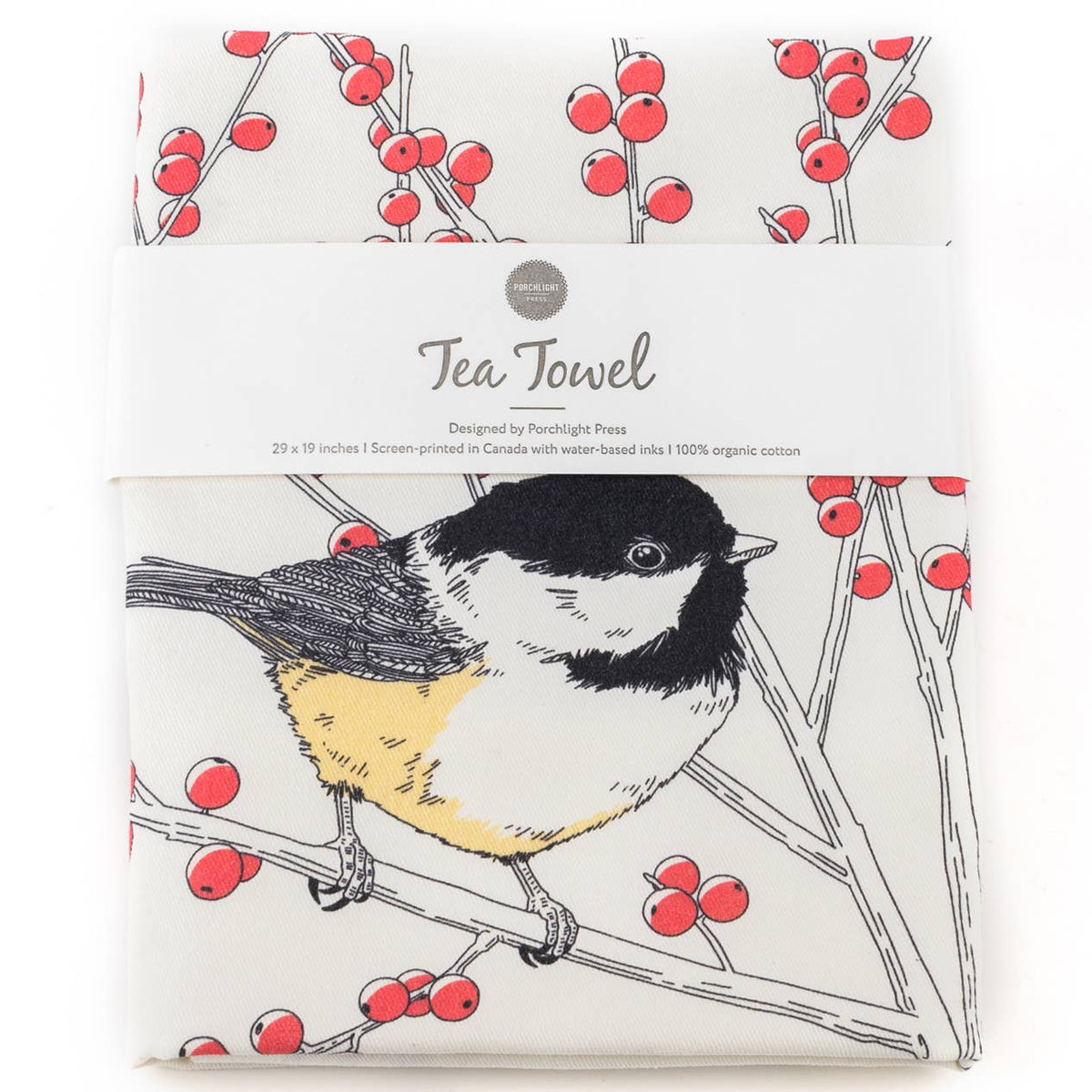 Porchlight Press Letterpress - Black-capped Chickadee Tea Towel - West Coast Birds