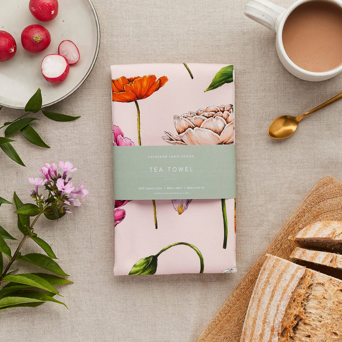 Tea Towel | Floral Brights/Pink | Catherine Lewis Design
