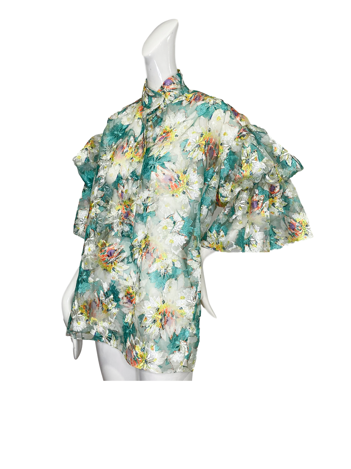 Stillwell Top |  Embroidered Floral Organza
