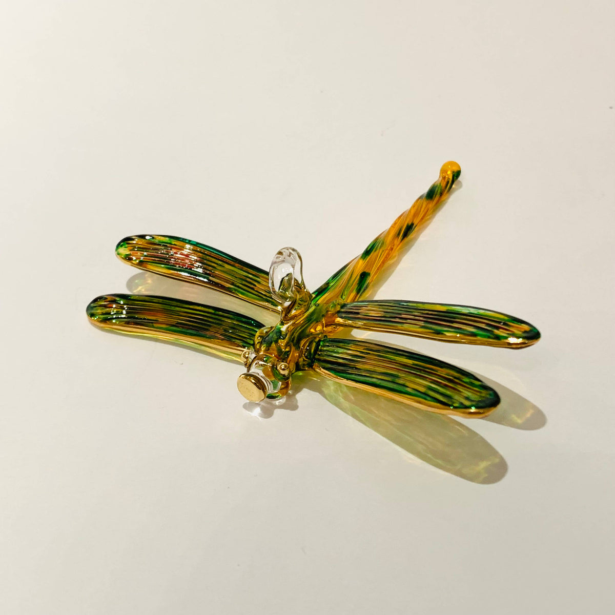Blown Glass Ornament | Dragonfly Yellow &amp; Green Variegated | Dandarah