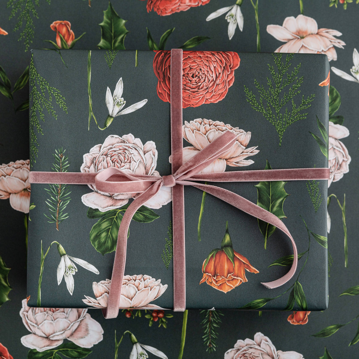 Gift Wrap | Berry Roses/Navy | Catherine Lewis Design