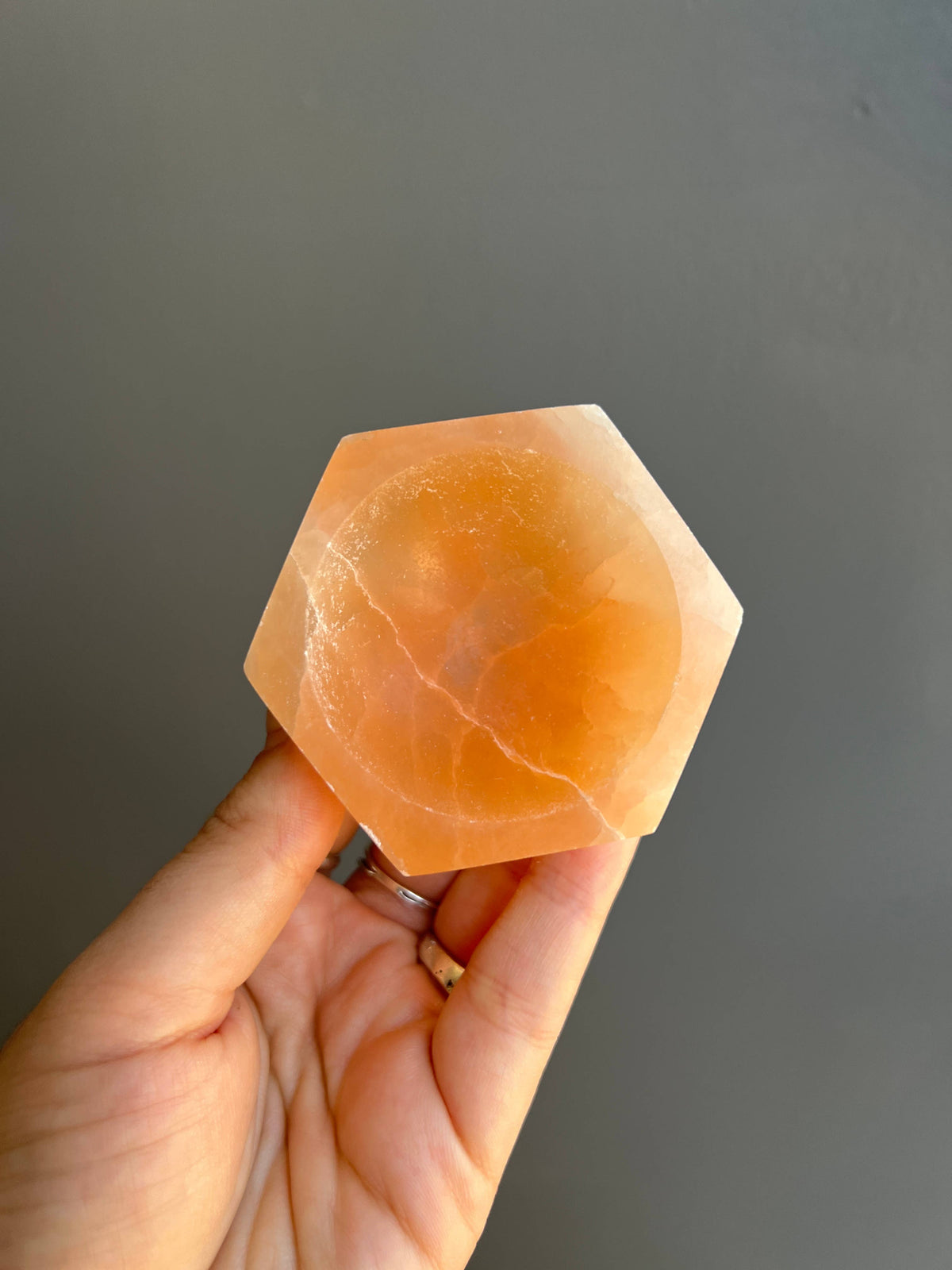 Peach Selenite Hexagon Crystal Bowl | Sapphire &amp; Sage