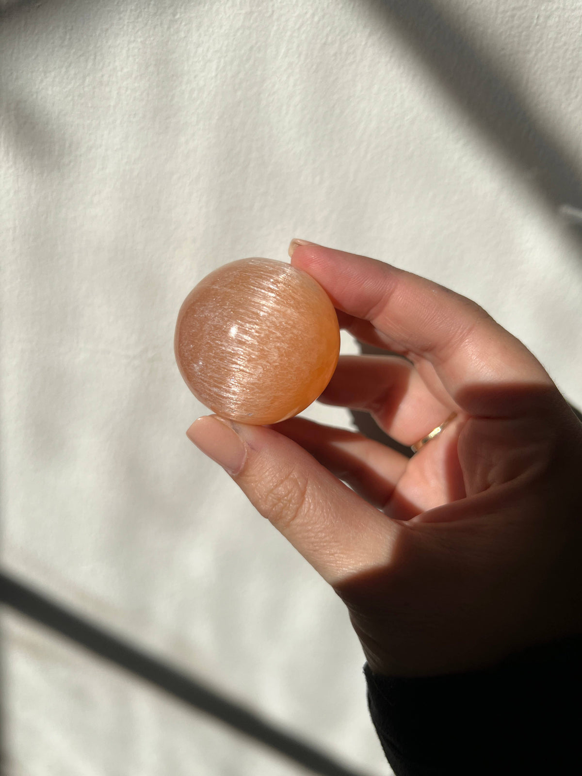 Small Peach Selenite Crystal Sphere | Sapphire &amp; Sage