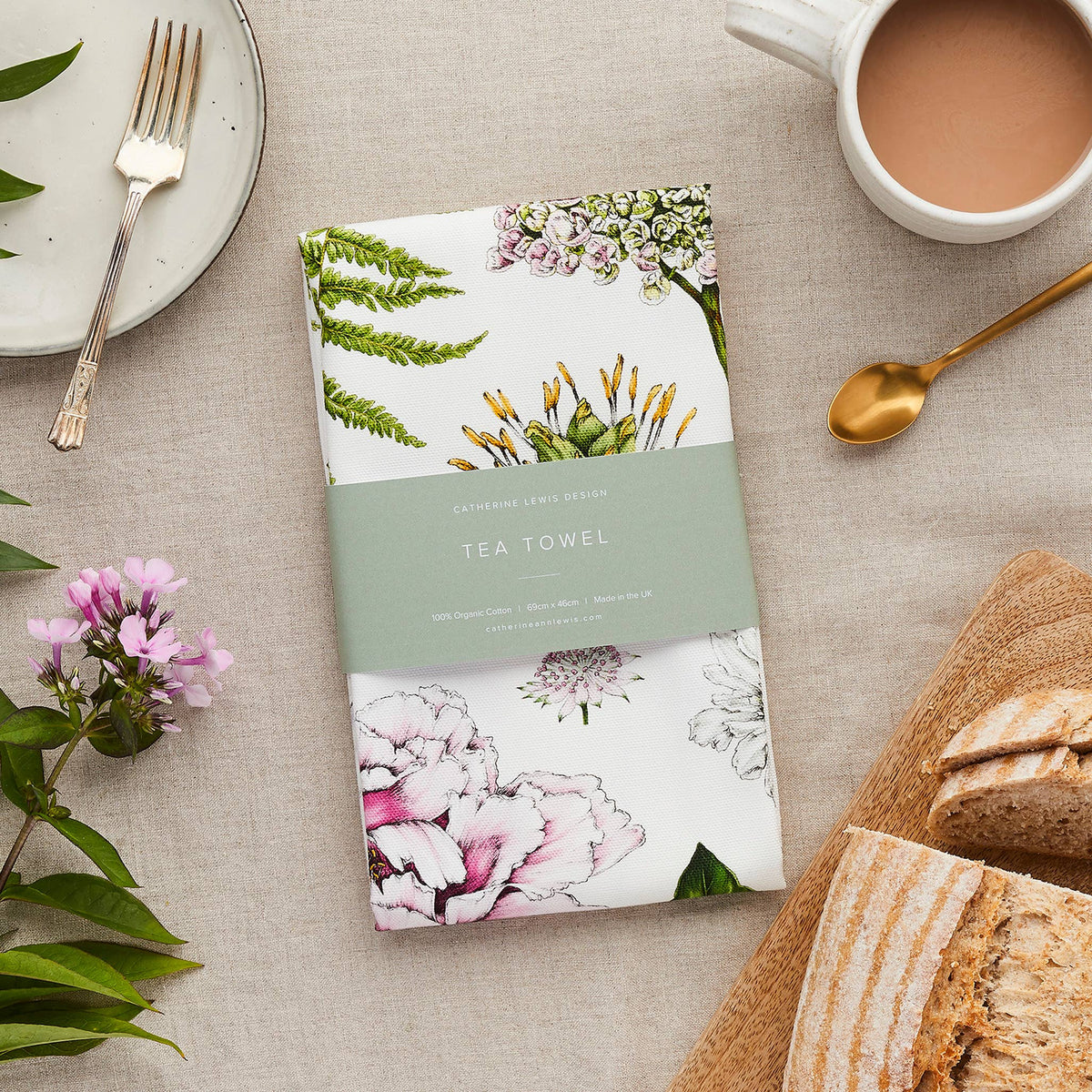 Tea Towel | Summer Garden/White | Catherine Lewis Design