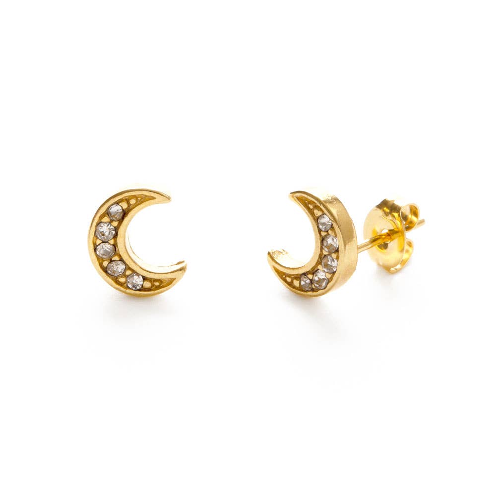 Earrings | Crystal Crescent Moon Studs | Amano Studio