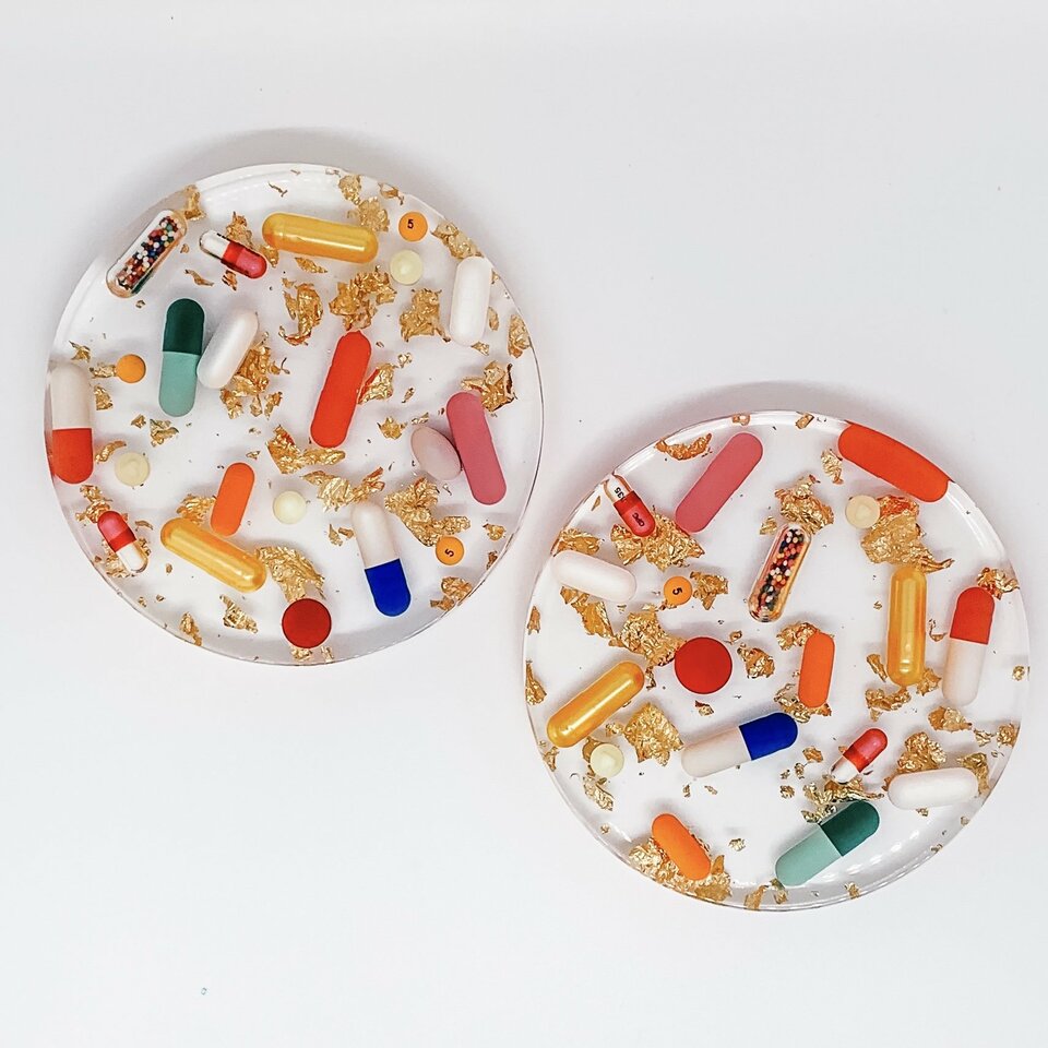 Pills + Gold Handmade resin coasters from Tart by Taylor,