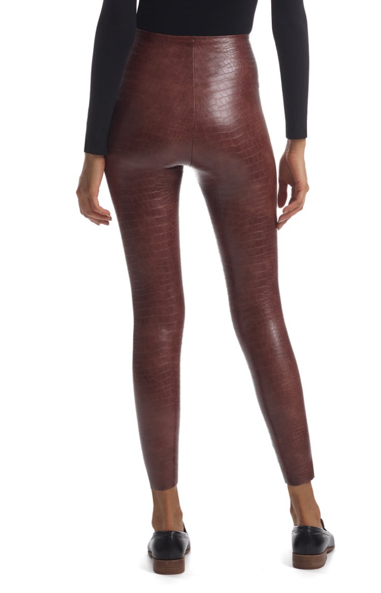 Leonisa Faux Croc Leather Zip-front Shaper Legging - Brown L : Target