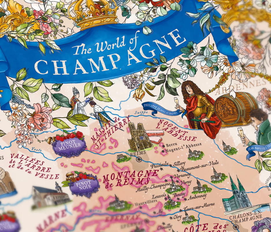 The world of Champagne map that shows some regions 