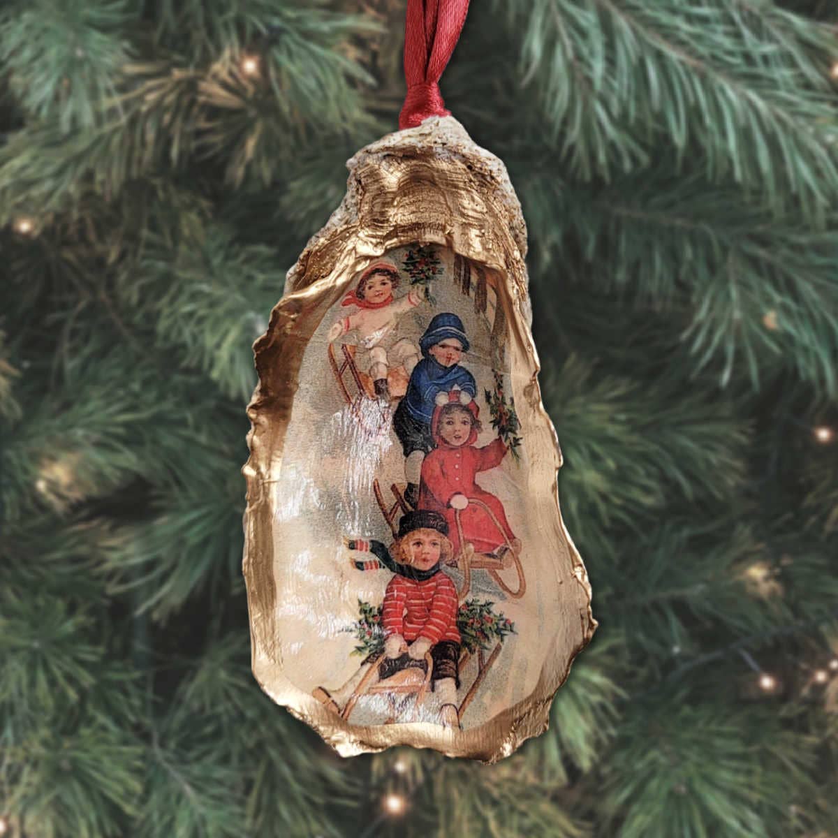 Oyster Shell Christmas Ornament  | Sledding | Algiers Point Oyster Co.