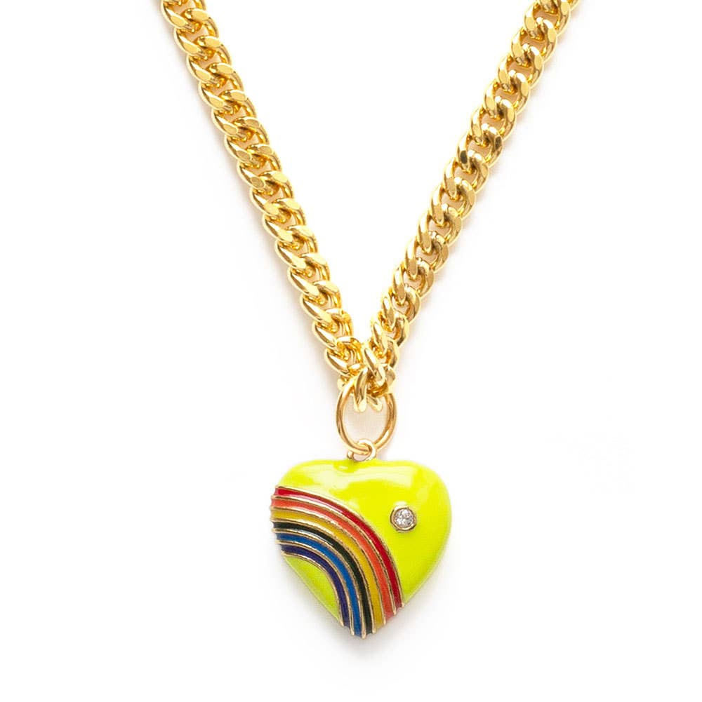 Necklace| 80&#39;s Rainbow Heart - Yellow | Amano Studio