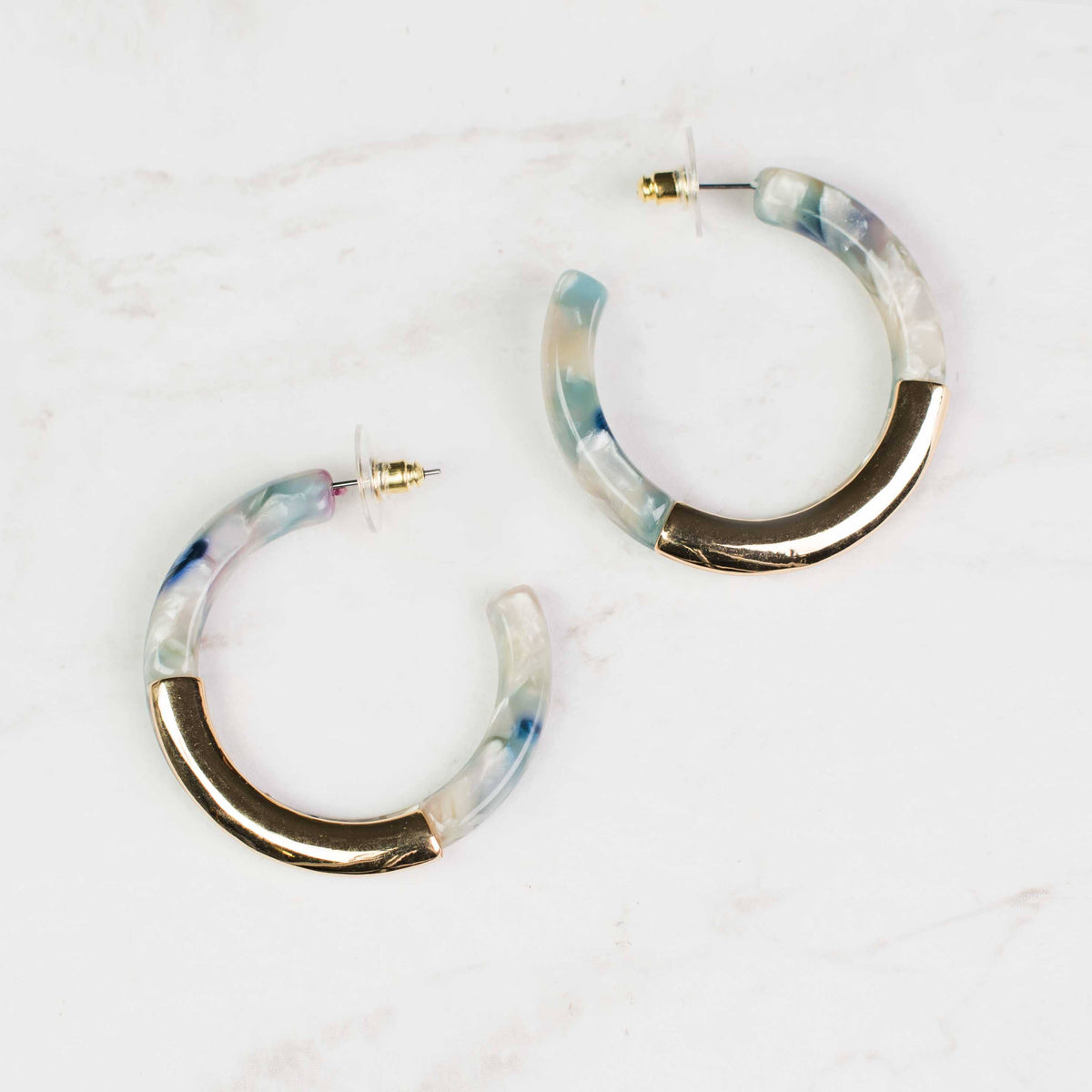 Marble Effect, Light Blue, &amp; Gold Earrings | Rush by Denis &amp; Charles