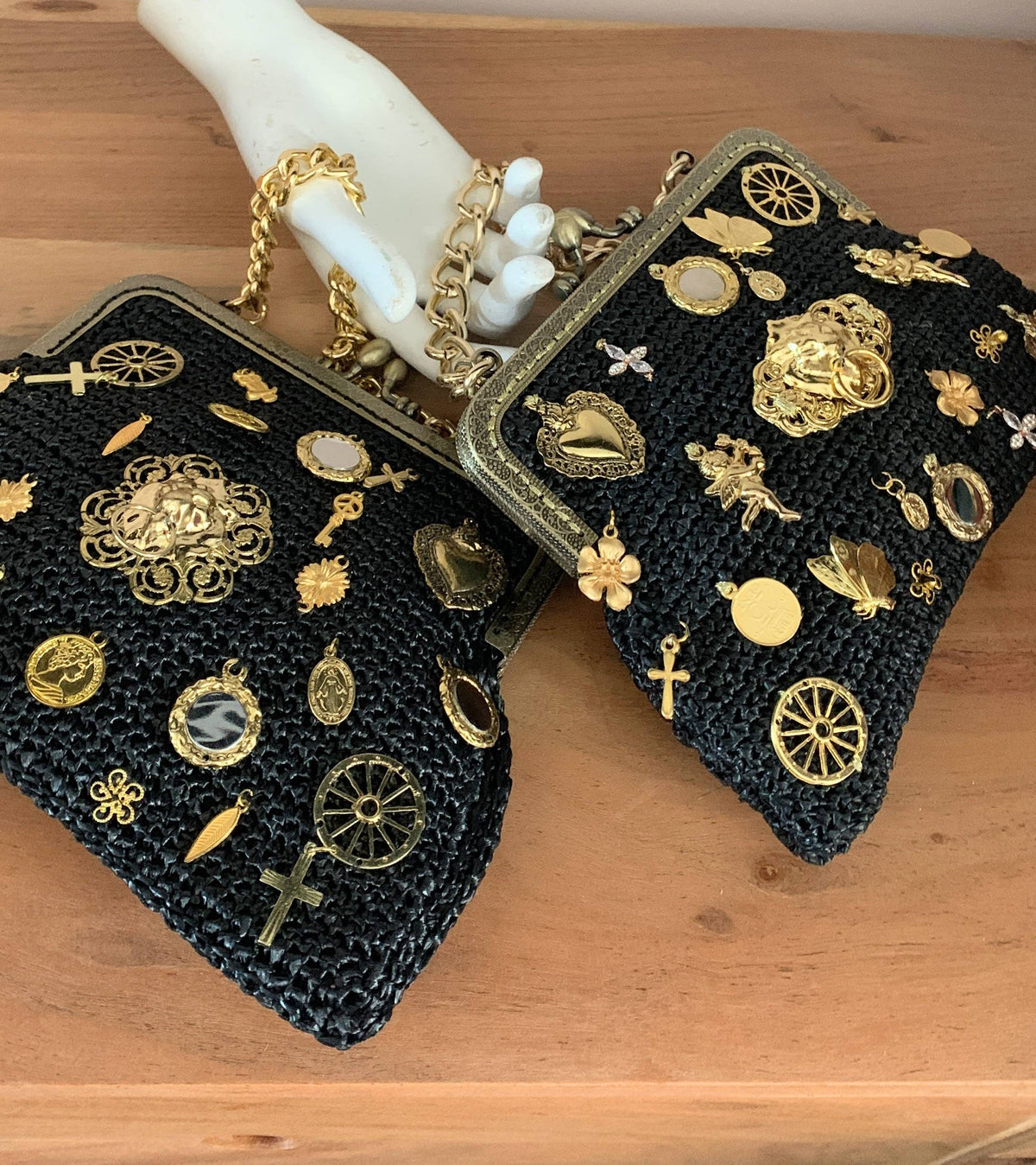 Fiesta Ii Clutch | Black Chenille with Gold Charms | Sibylla Delphica