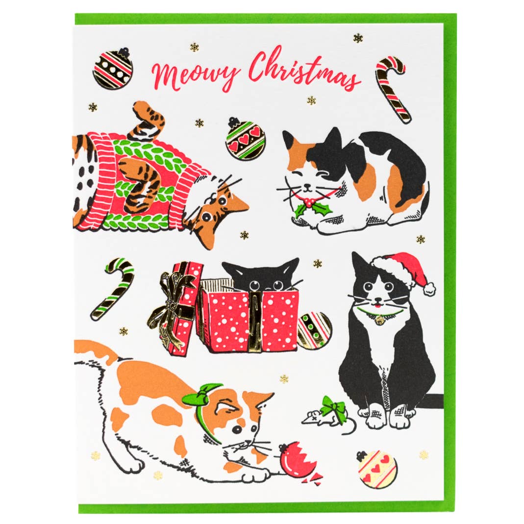 Meowy Christmas Cat Card | Porchlight Press Letterpress